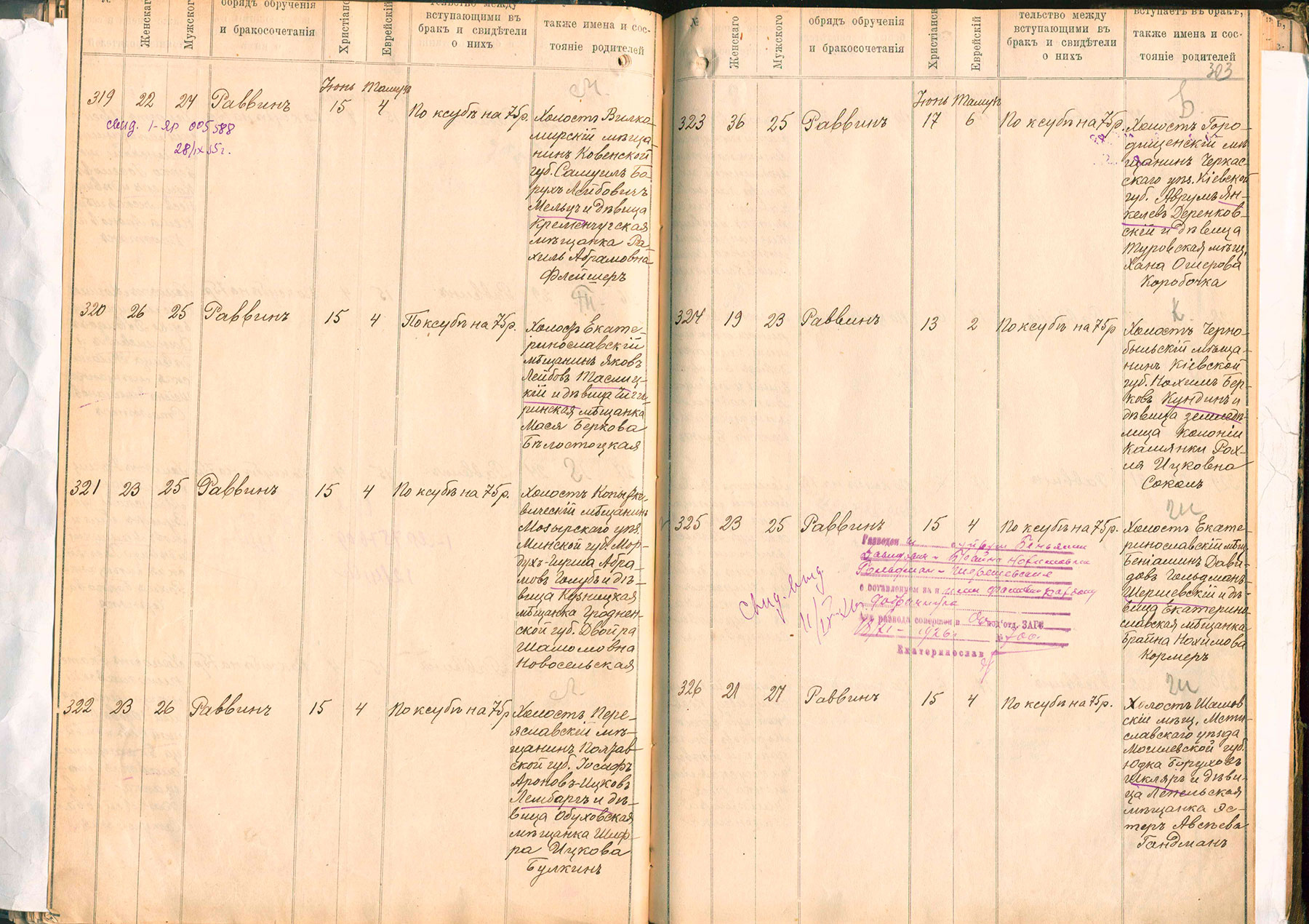 Яков Лейбович Таслицкий c Масей Берковной Белостоцкой 15 июня 1914, Ekaterinoslav_province_193-3-626_304